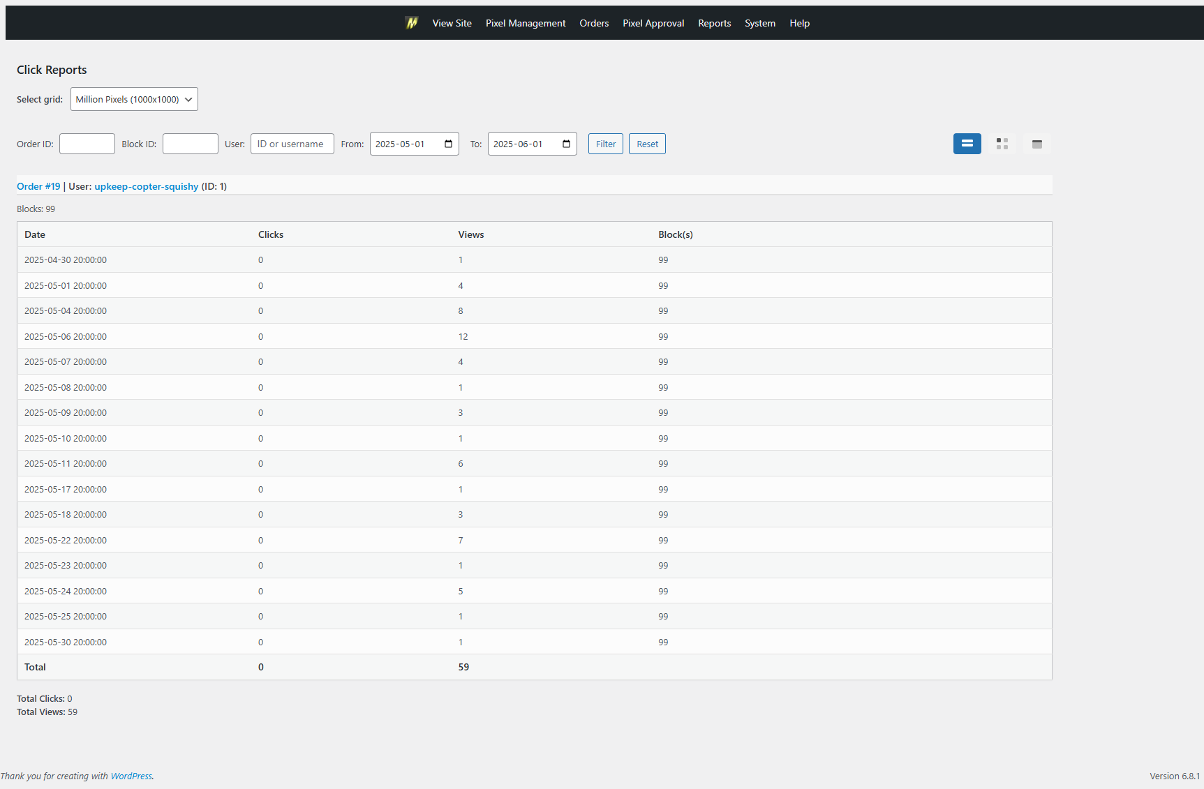 Admin > Reports > Clicks > Click Reports